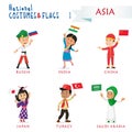 National costumes and flags of the nations - Kids of the world - Asia