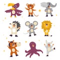 Children Wearing Animal Costumes Standing and Smiling Vector Set Royalty Free Stock Photo