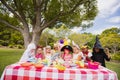 Children wearing costume having fun during birthday party Royalty Free Stock Photo