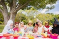 Children wearing costume having fun during birthday party Royalty Free Stock Photo