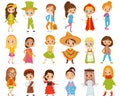 Children Wearing National Costumes Of Different Countries and Casual Modern Attire Big Vector Set Royalty Free Stock Photo