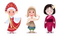 Children Wearing National Costumes of Different Countries Vector Illustration Set