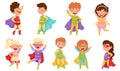 Children Wearing Superhero Costume Pretending to Have Super Power Vector Set