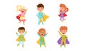 Children Wearing Superhero Costume Pretending to Have Super Power Vector Set