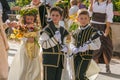 Children wearing typical costume during the medieval parade of quintanella in San Giovanni Profiamma