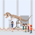 The children went on a tour with the teacher in the museum. Standing in the hall near the dinosaur.