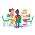 The children who eats breakfast. Happy kids having breakfast by themselves. Vector illustration for banner, poster Royalty Free Stock Photo