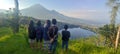 children who see the beauty of Lake Jer Wonosobo Royalty Free Stock Photo