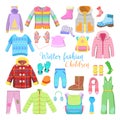 Children Winter Clothes and Accessories Collection with Jackets, Hats and Sweaters