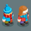 Children winter clothes isometric boy christmas kid character new year 3d flat cartoon design vector illustration