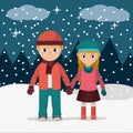 Children with winter clothes in the snow weather