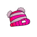 Children winter hat with pompom. Striped kids hat. Royalty Free Stock Photo