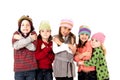 Children in winter hats shivering cold