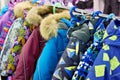 Children winter jackets on hanger in store Royalty Free Stock Photo