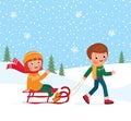 Children winter sledding