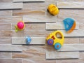 Children World toy on a wooden background