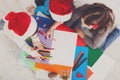Children writing letter to santa, wait for christmas, top view Royalty Free Stock Photo