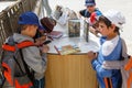 Children writing notes to put in a Wailing Wall in Jerusalem,Israel Royalty Free Stock Photo