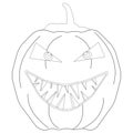 Childrens coloring books, Pumpkin, evil smile on transparent background, Halloween