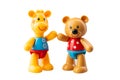 Children's plastic toy - yellow giraffe and bear on a white background isoated for kids.