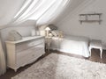 Children's room in classic style with bed and chest of drawers. Royalty Free Stock Photo