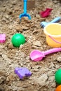 Children's sandbox with toys for the game in summer day Royalty Free Stock Photo