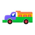 Children's toy color plastic dump truck. Isolated kids car on white background. Vector cartoon illustration. Royalty Free Stock Photo