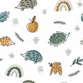 Vector childrens pattern with hedgehogs