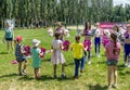 Children and young women Ã¢â¬â volunteers, participating at cheerleading training