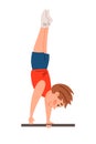 Childrenes sports gymnastics. Handstand on the crossbar. The boy is engaged in acrobatics Royalty Free Stock Photo