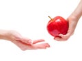 Childrengiving an apple to woman Royalty Free Stock Photo