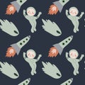 Childrens adventure pattern with cosmic objects and galaxy elements, cute planets. Royalty Free Stock Photo