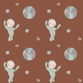 Childrens adventure pattern with cosmic objects and galaxy elements, cute planets. Royalty Free Stock Photo