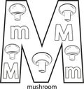 Childrens alphabet. The letter M, Mushroom champignon whole and in section.
