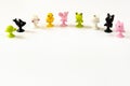 Childrens background. Colorful rubber animals toy for baby kids. Frame for text