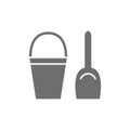 Childrens bucket with spatula grey icon. Isolated on white background