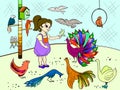 Childrens cartoon color the contact birds zoo. Bird picture book. Ornithology for the girl Royalty Free Stock Photo