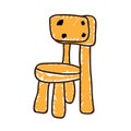 Childrens chair orange wooden in a deliberately childish style. Child drawing. Sketch imitation painting felt-tip pen or marker.