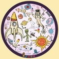 Childrens colored drawings_2_on the space theme, science and the emergence of life on earth, in the style of Doodle