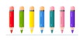 Childrens colored pencils for drawing in flat style. Royalty Free Stock Photo