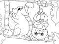 Childrens coloring book cartoon family of lemurs on nature.