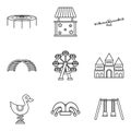 Childrens community icons set, outline style Royalty Free Stock Photo