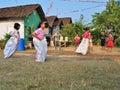 Childrens competiting in sack race. Celebration to welcome Independence day of Indonesia Royalty Free Stock Photo