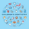 Childrens dentistry circle infographics Stomatology Dental care thin line art icons