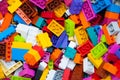 Childrens Designer Background. Multicolored plastic building blocks of the designer. Royalty Free Stock Photo