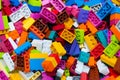 Childrens Designer Background. Multicolored plastic building blocks of the designer. Royalty Free Stock Photo