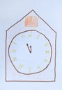 Childrens drawing: alarm clock showing at five minutes to twelve. New Year concept. Its high time