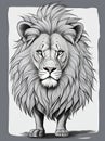 Childrens Drawing In The Outline Style Lion