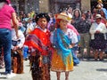 Childrens dressed in typical costumes of Ecuador dancing at the parade. Royalty Free Stock Photo