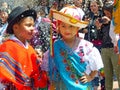 Childrens dressed in typical costumes of Ecuador dancing at the parade. Royalty Free Stock Photo